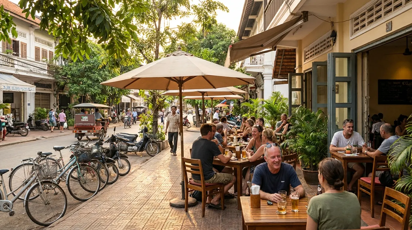 Everyday contemporary tropical life in Siem Reap, Cambodia, beyond a short tourist visit.